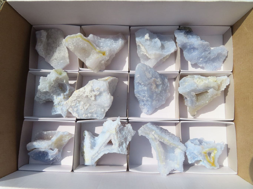 Natural Etched Blue Chalcedony Specimens  x 12 From Nsanje, Malawi - Toprock Gemstones and Minerals 