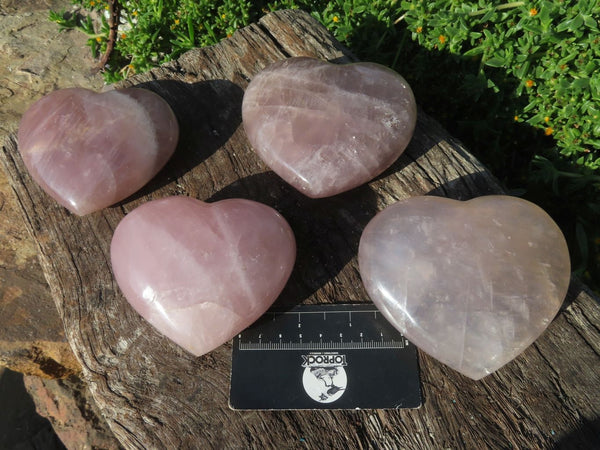 Polished Lavender & Rose Quartz Hearts x 4 From Madagascar - TopRock