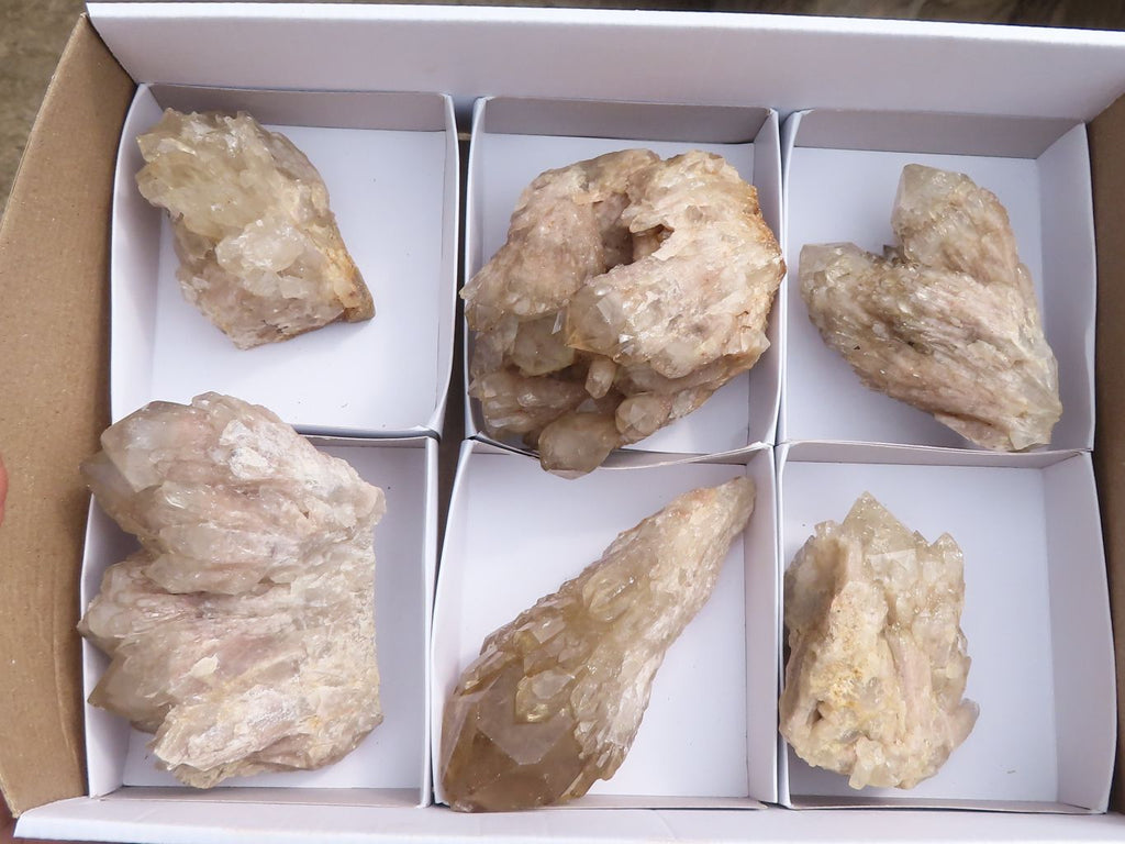 Natural White Phantom Smokey Quartz Clusters  x 6 From Luena, Congo - TopRock