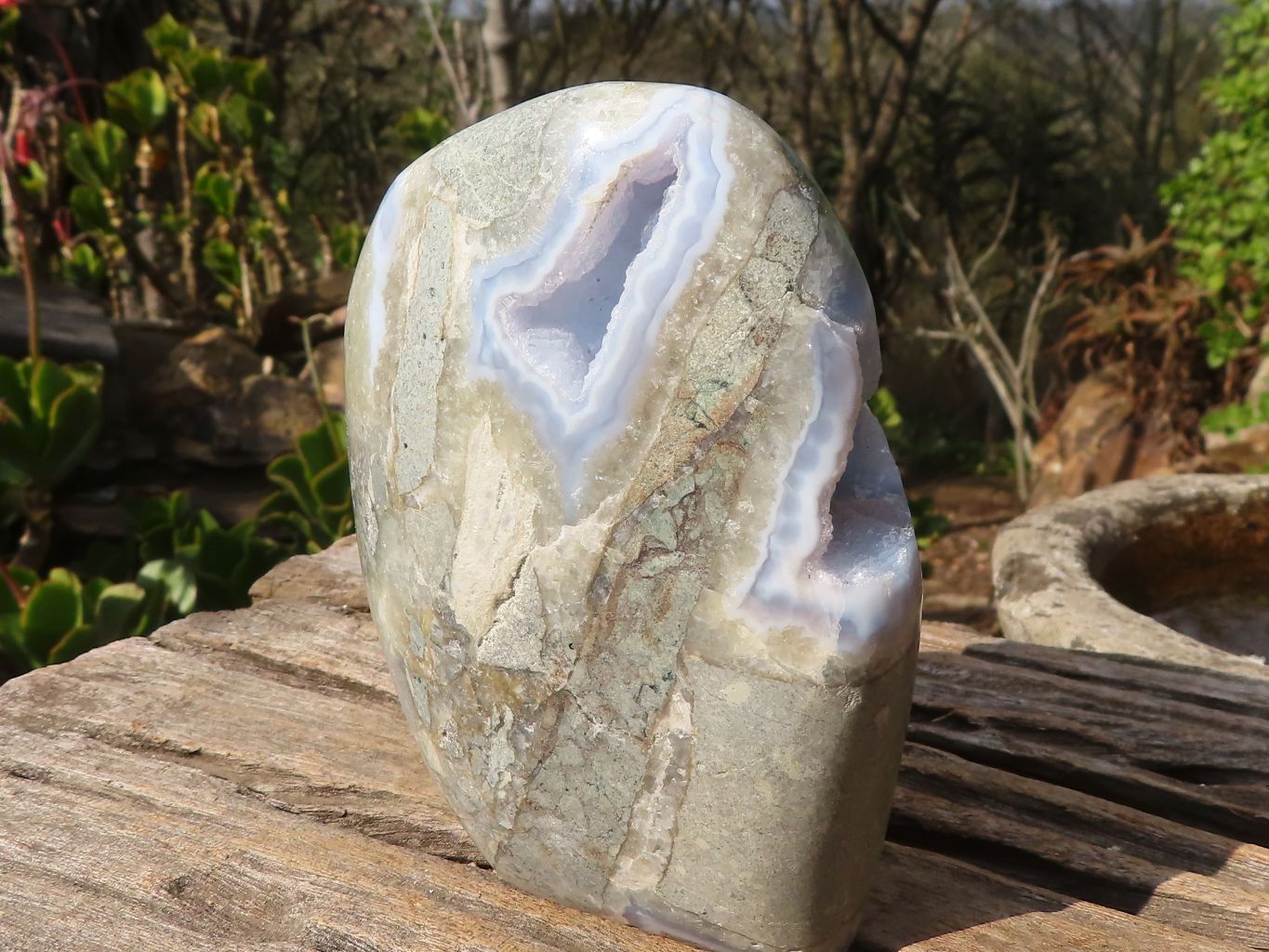 Polished Blue Lace Agate Standing Free Form x 1 From Nsanje, Malawi - Toprock Gemstones and Minerals 
