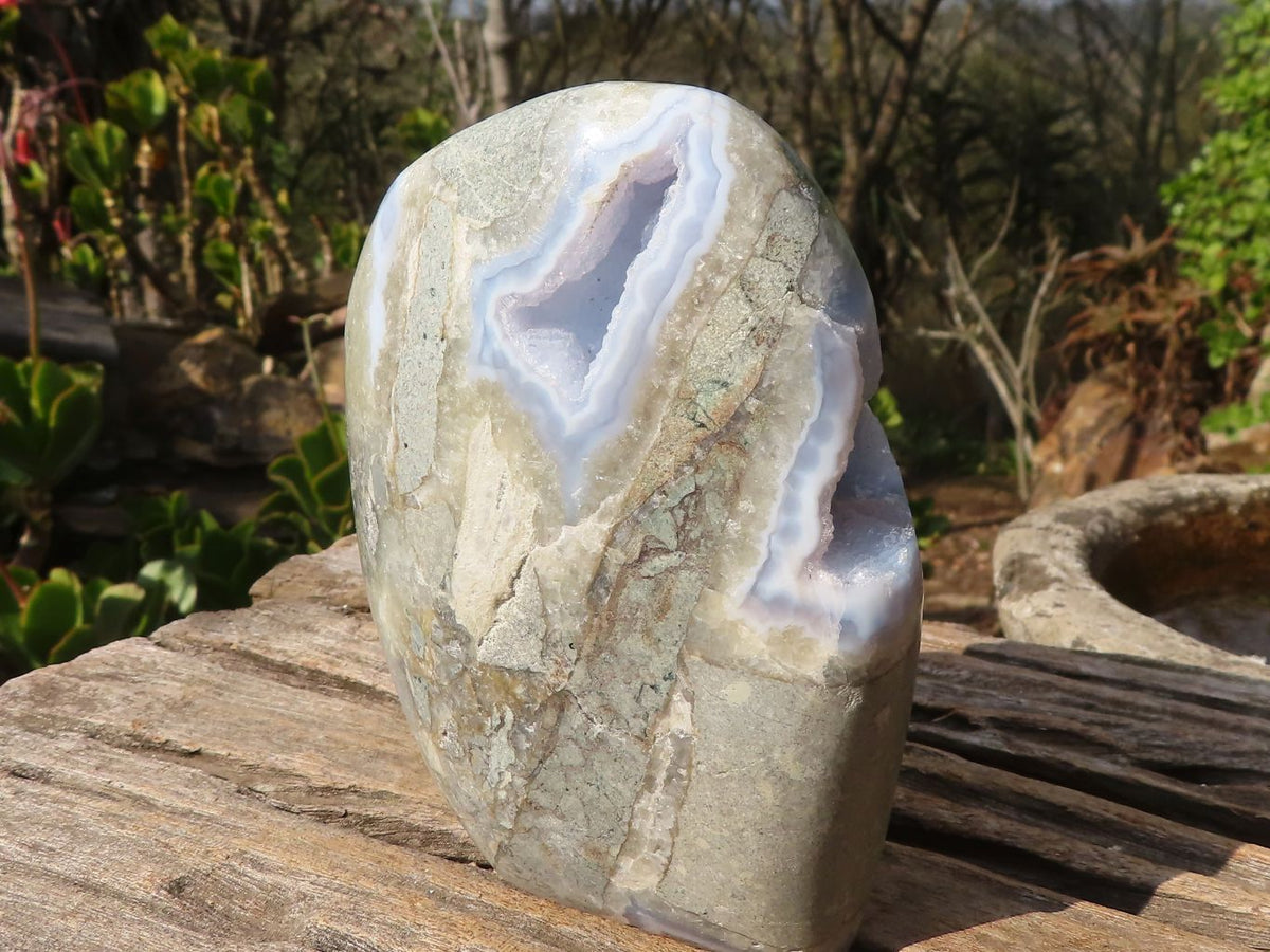 Polished Blue Lace Agate Standing Free Form x 1 From Nsanje, Malawi - Toprock Gemstones and Minerals 