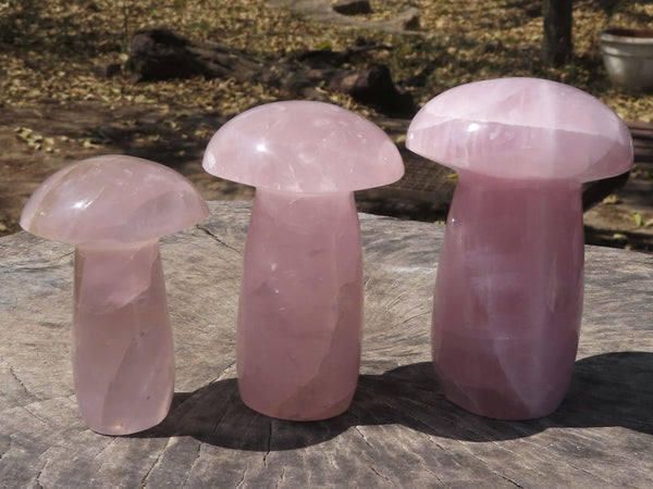 Polished Gemmy Pink Rose Quartz Mushrooms  x 3 From Madagascar - TopRock