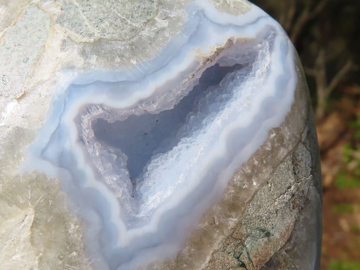 Polished Blue Lace Agate Standing Free Form x 1 From Nsanje, Malawi - Toprock Gemstones and Minerals 