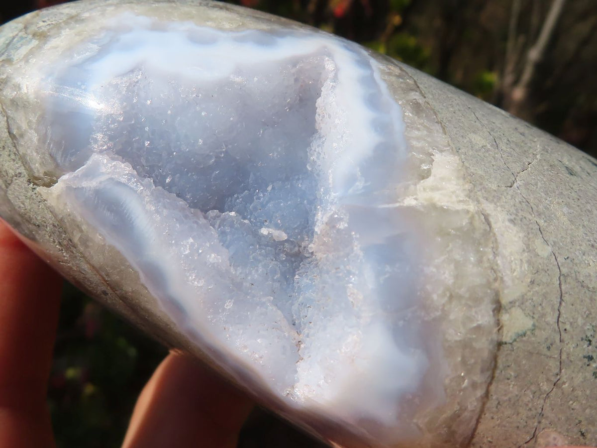 Polished Blue Lace Agate Standing Free Form x 1 From Nsanje, Malawi - Toprock Gemstones and Minerals 