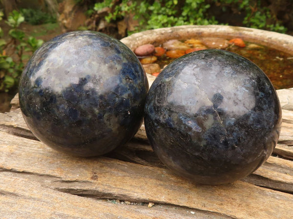 Polished Blue Iolite / Water Sapphire Spheres  x 2 From Madagascar - Toprock Gemstones and Minerals 
