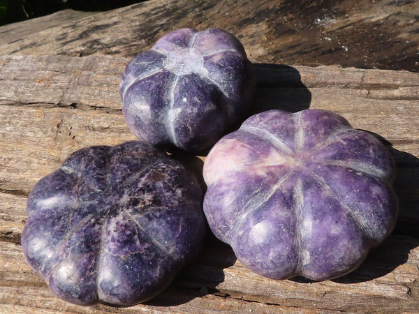 Polished Purple Lepidolite Pumpkin Carvings  x 3 From Zimbabwe - Toprock Gemstones and Minerals 