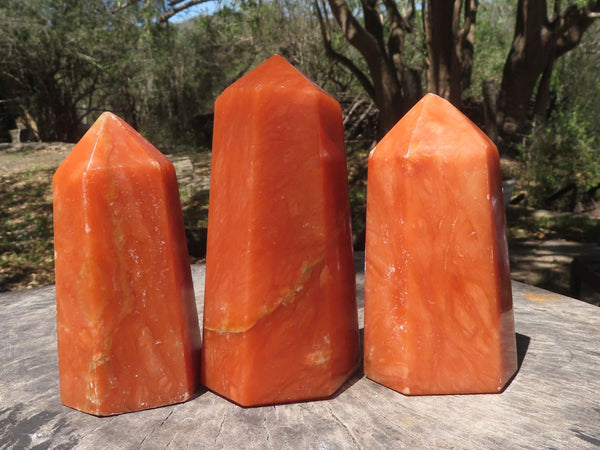 Polished Deep Dark Solid Orange Twist Calcite Points  x 3 From Madagascar - TopRock