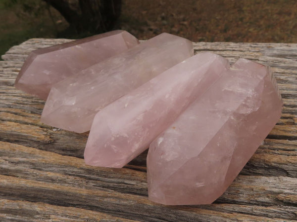 Polished Gemmy Pink Rose Quartz Double Terminated Points  x 4 From Madagascar - TopRock