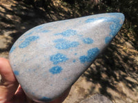 Polished Blue Spotted Spinel Quartz Standing Leaf Sculptures x 2 From Madagascar - TopRock
