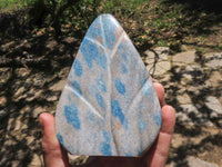 Polished Blue Spotted Spinel Quartz Standing Leaf Sculptures x 2 From Madagascar - TopRock