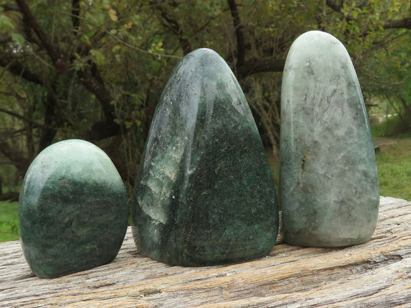 Polished Green Fuchsite Quartz Standing Free Forms x 3 From Madagascar - TopRock