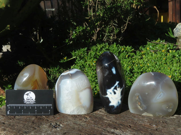 Polished Mixed Agate Standing Free Forms (Ghost, Banded, Dendritic) x 4 From Madagascar - TopRock