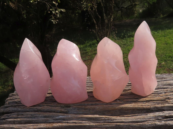 Polished Gemmy Pink Rose Quartz Flame Sculptures x 4 From Madagascar - TopRock