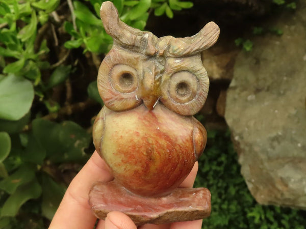 Polished Mixed Stone Owl Carvings  x 5 From Zimbabwe - TopRock