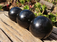 Polished Schorl Black Tourmaline Spheres x 3 From Madagascar - Toprock Gemstones and Minerals 