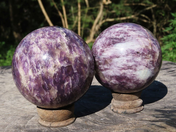 Polished Large Stunning Dark Purple Lepidolite Spheres x 2 From Madagascar - TopRock
