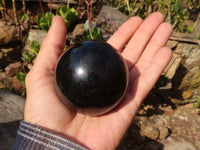 Polished Schorl Black Tourmaline Spheres x 3 From Madagascar - Toprock Gemstones and Minerals 
