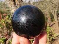Polished Schorl Black Tourmaline Spheres x 3 From Madagascar - Toprock Gemstones and Minerals 