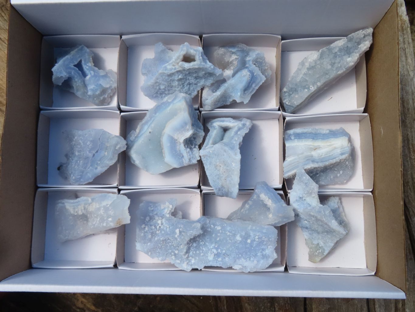 Natural Etched Blue Chalcedony Specimens  x 12 From Nsanje, Malawi - Toprock Gemstones and Minerals 