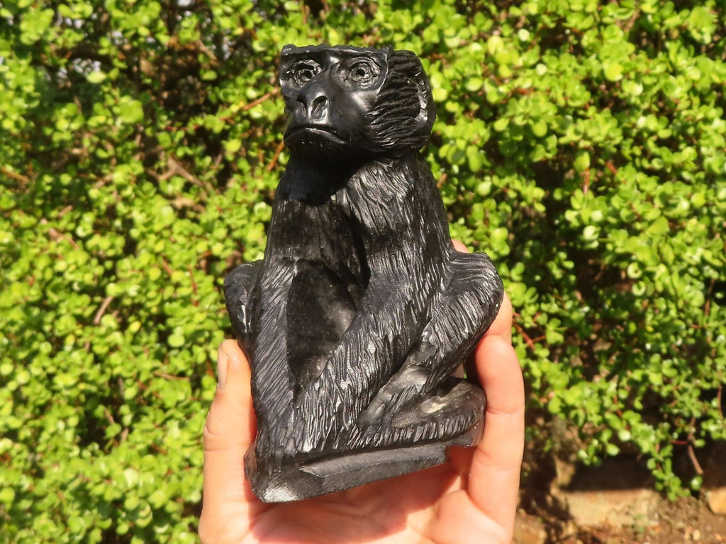 Polished  Black Soapstone Baboon Carving x 1 From Zimbabwe - Toprock Gemstones and Minerals 
