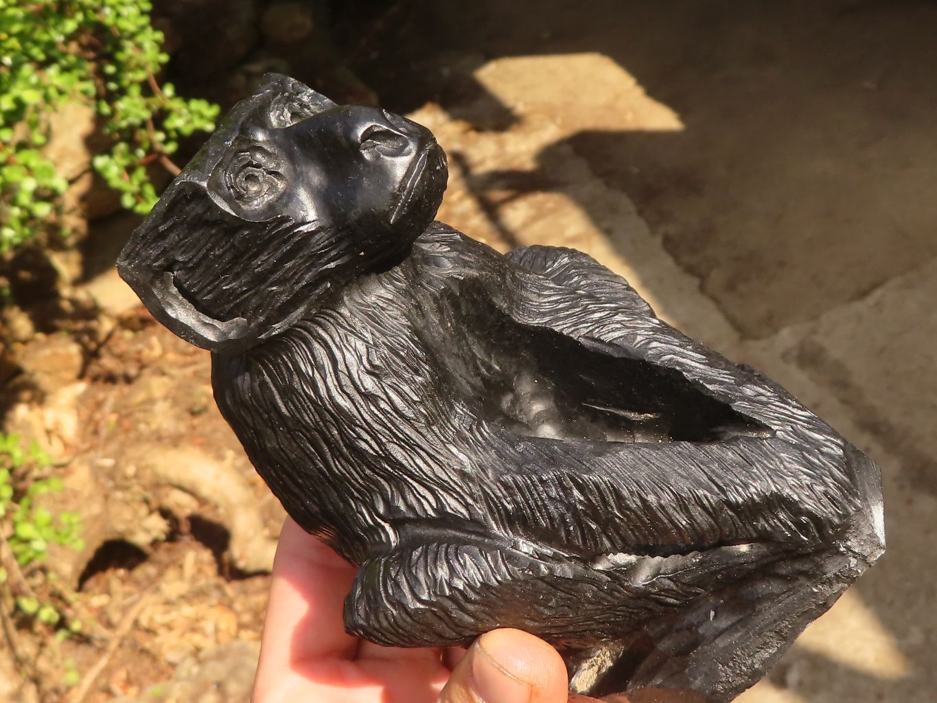 Polished  Black Soapstone Baboon Carving x 1 From Zimbabwe - Toprock Gemstones and Minerals 