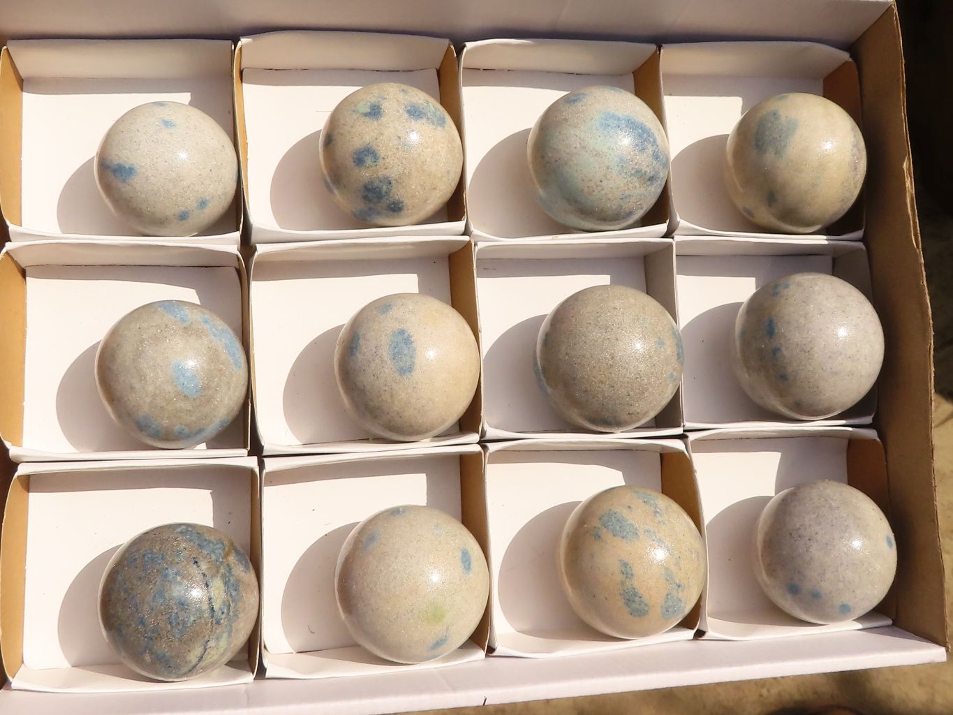 Polished Blue Spotted Spinel Quartz Spheres x 12 From Madagascar - Toprock Gemstones and Minerals 