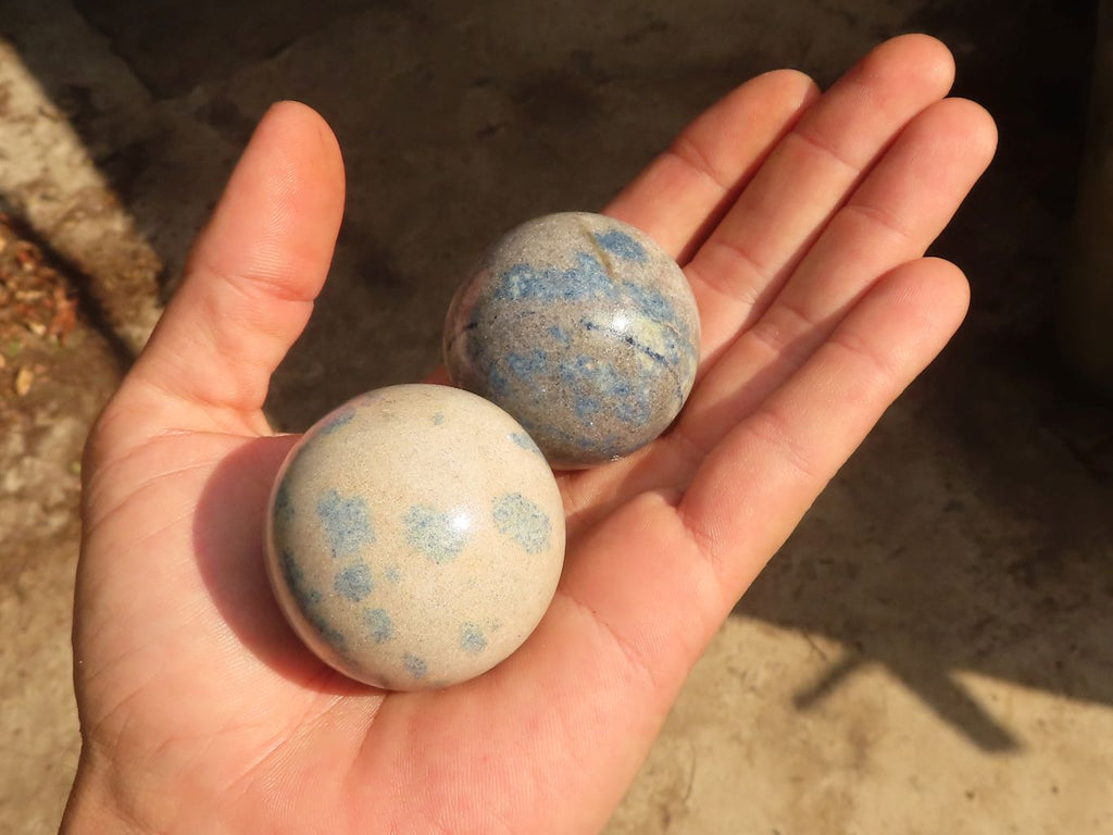 Polished Blue Spotted Spinel Quartz Spheres x 12 From Madagascar - Toprock Gemstones and Minerals 