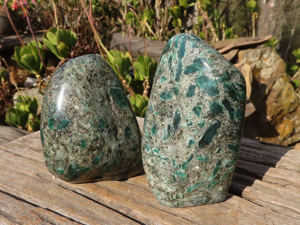Polished Rare Emerald Mica In Matrix Standing Free Forms x 2 From Mutoko, Zimbabwe - Toprock Gemstones and Minerals 