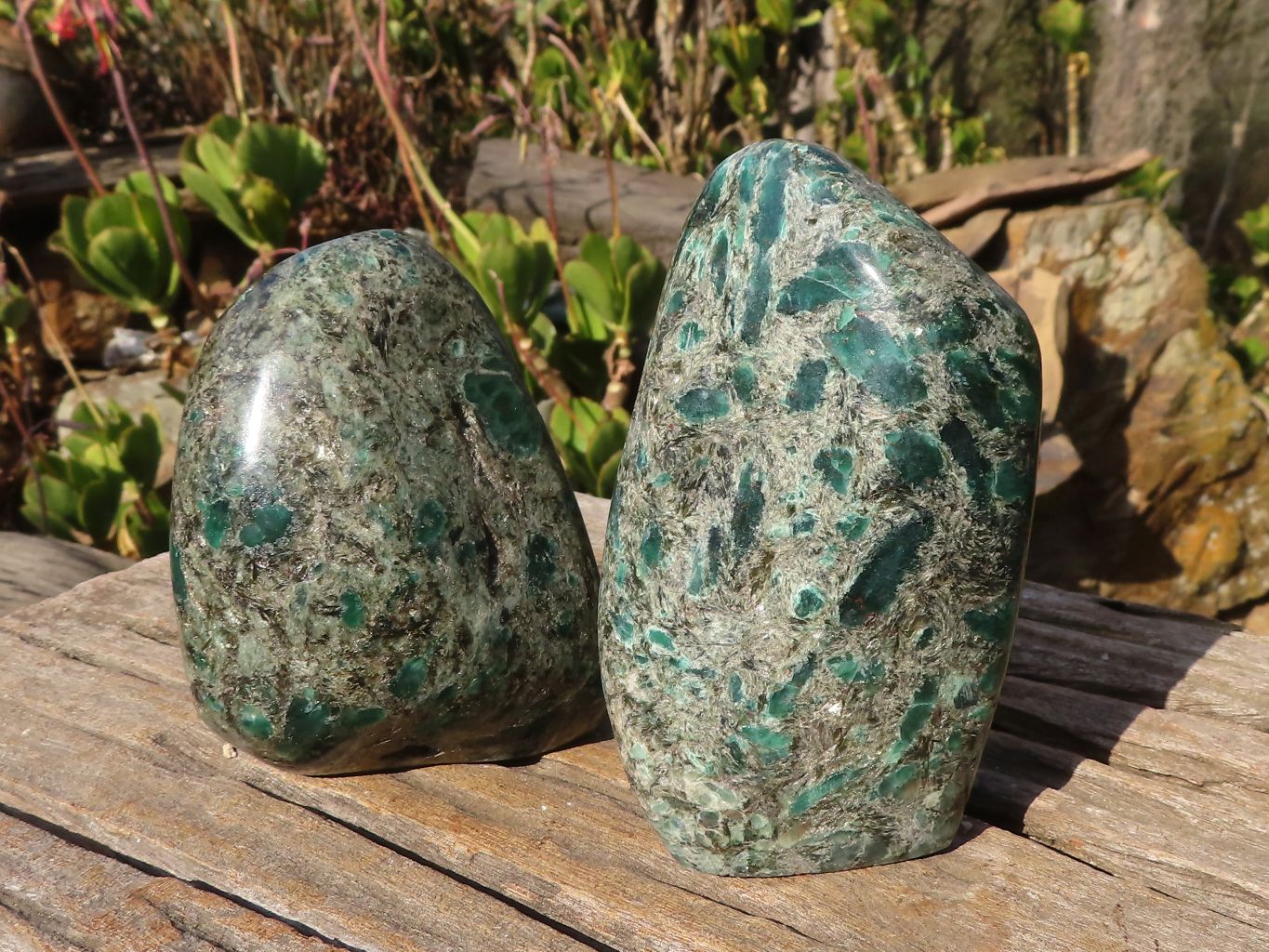 Polished Rare Emerald Mica In Matrix Standing Free Forms x 2 From Mutoko, Zimbabwe - Toprock Gemstones and Minerals 