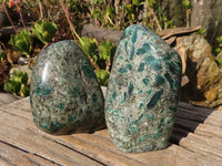 Polished Rare Emerald Mica In Matrix Standing Free Forms x 2 From Mutoko, Zimbabwe - Toprock Gemstones and Minerals 