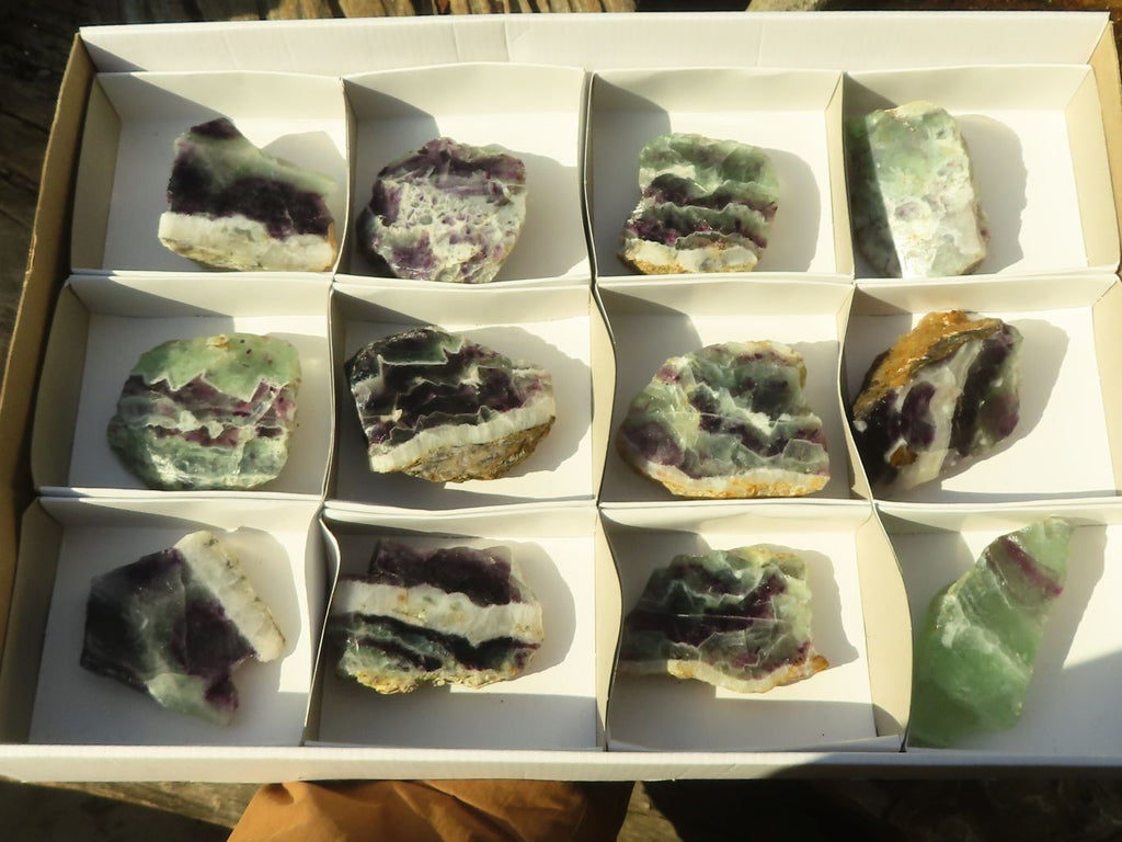 Polished  One Side Polished Watermelon Fluorite Pieces  x 12 From Uis, Namibia - Toprock Gemstones and Minerals 