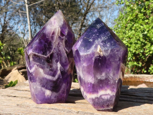 Polished Deep Purple Chevron Amethyst Points  x 2 From Zambia - Toprock Gemstones and Minerals 