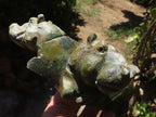 Polished Green Verdite Twin Hippo Carvings  x 2 From Zimbabwe - TopRock