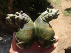 Polished Green Verdite Twin Hippo Carvings  x 2 From Zimbabwe - TopRock