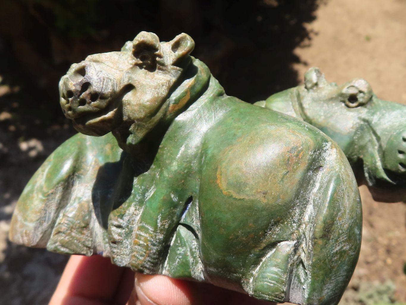 Polished Green Verdite Twin Hippo Carvings  x 2 From Zimbabwe - TopRock