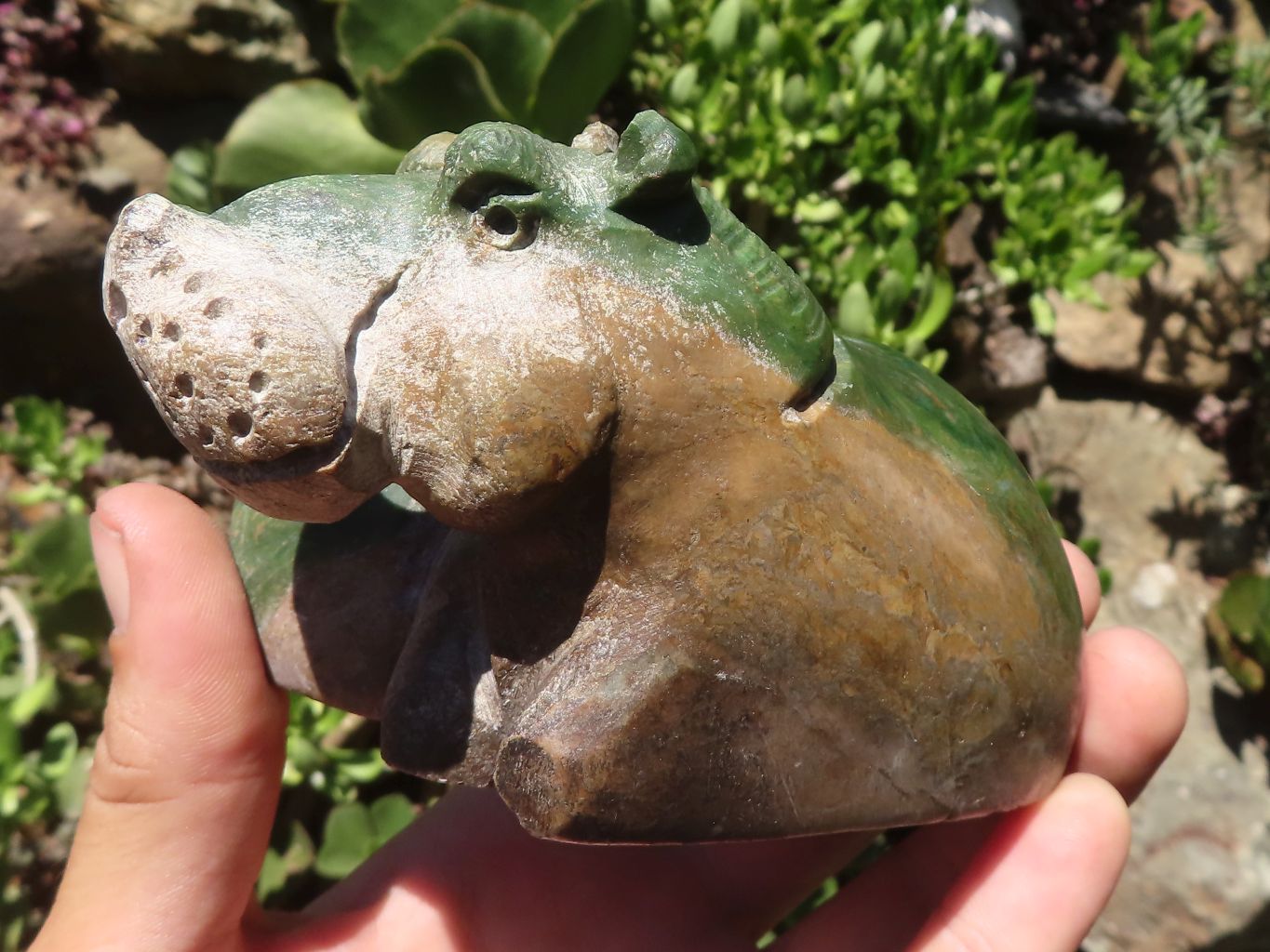 Polished Green Verdite Twin Hippo Carvings  x 2 From Zimbabwe - TopRock