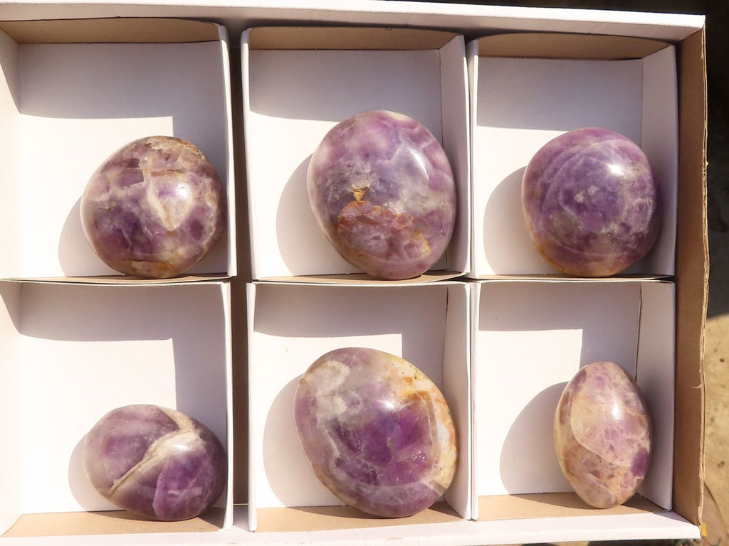 Polished  Chevron Amethyst Galet / Palm Stones x 6 From Madagascar - Toprock Gemstones and Minerals 