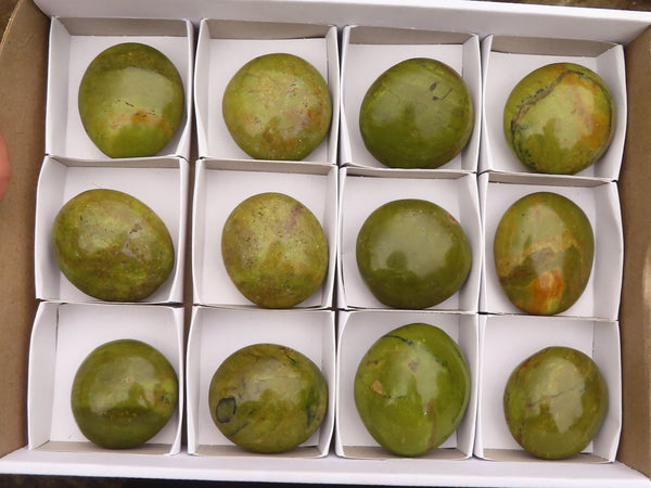 Polished Green Opal Palm Stones  x 12 From Madagascar - Toprock Gemstones and Minerals 
