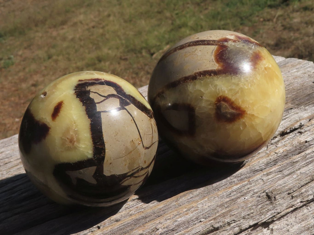 Polished Pair Of Septerye (Calcite & Aragonite) Spheres  x 2 From Mahajanga, Madagascar - TopRock