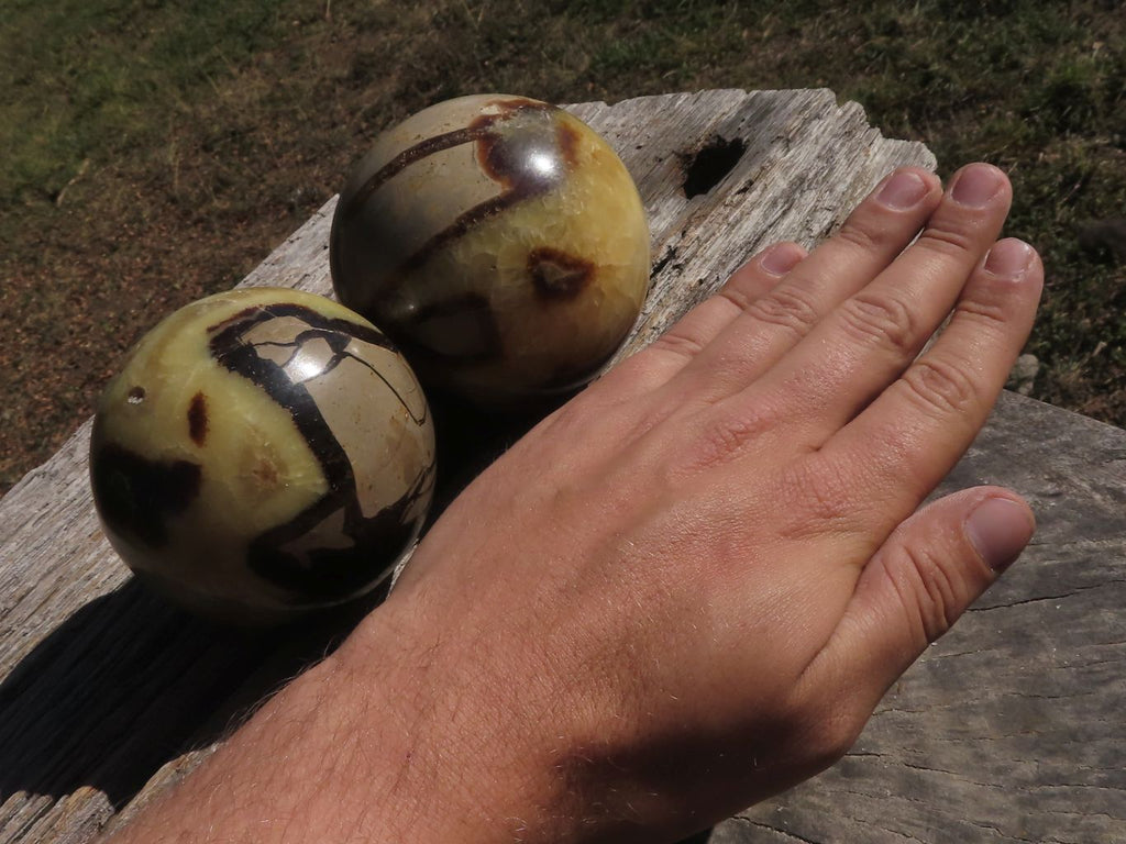 Polished Pair Of Septerye (Calcite & Aragonite) Spheres  x 2 From Mahajanga, Madagascar - TopRock