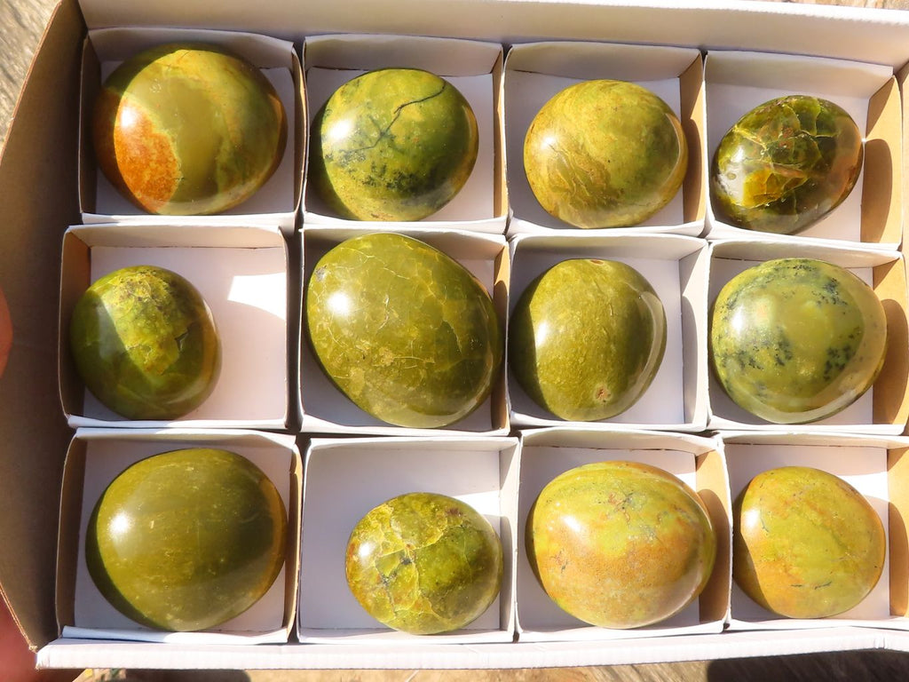 Polished  Green Opal Galet / Palm Stones x 12 From Antsirabe, Madagascar - Toprock Gemstones and Minerals 