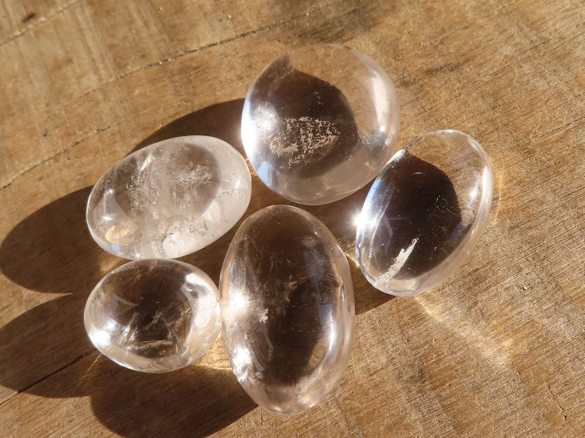 Polished Mini Semi Optic Rock Crystal Palm Stones  x 70 From Madagascar - Toprock Gemstones and Minerals 