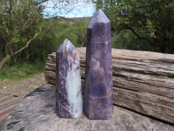 Polished Purple Lepidolite Towers With Pink Tourmaline Inclusions  x 2 From Madagascar - TopRock
