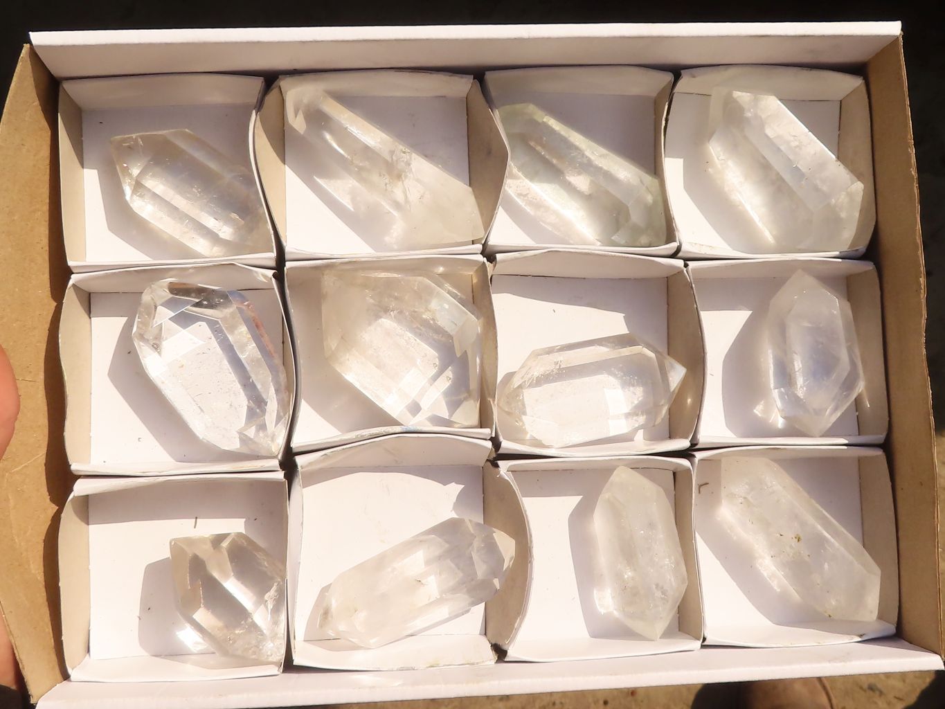 Polished Double Terminated Semi Optic Clear Quartz Points x 12 From Madagascar - Toprock Gemstones and Minerals 