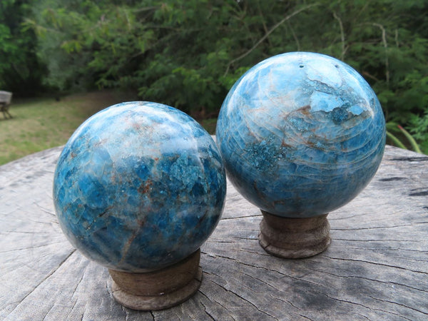 Polished Stunning Blue Apatite Spheres x 2 From Madagascar - TopRock