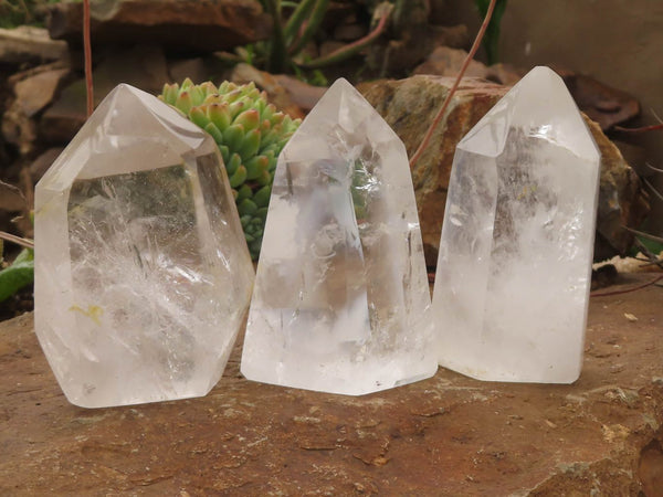 Polished Clear Quartz Crystal Points x 3 From Madagascar - TopRock