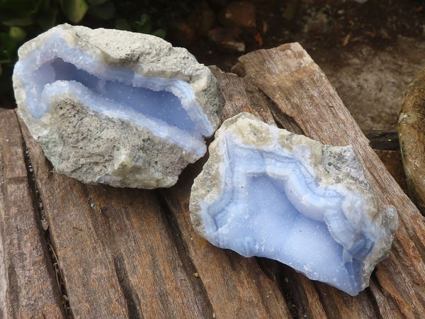 Natural Blue Lace Agate Geode Specimens  x 6 From Nsanje, Malawi - Toprock Gemstones and Minerals 
