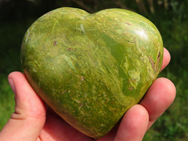 Polished Green Opal Hearts x 6 From Antsirabe, Madagascar - TopRock