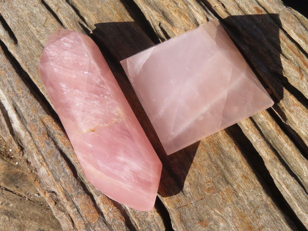 Polished Double Terminated Rose Quartz Point & Pyramid x 2 From Antsirabe, Madagascar - Toprock Gemstones and Minerals 