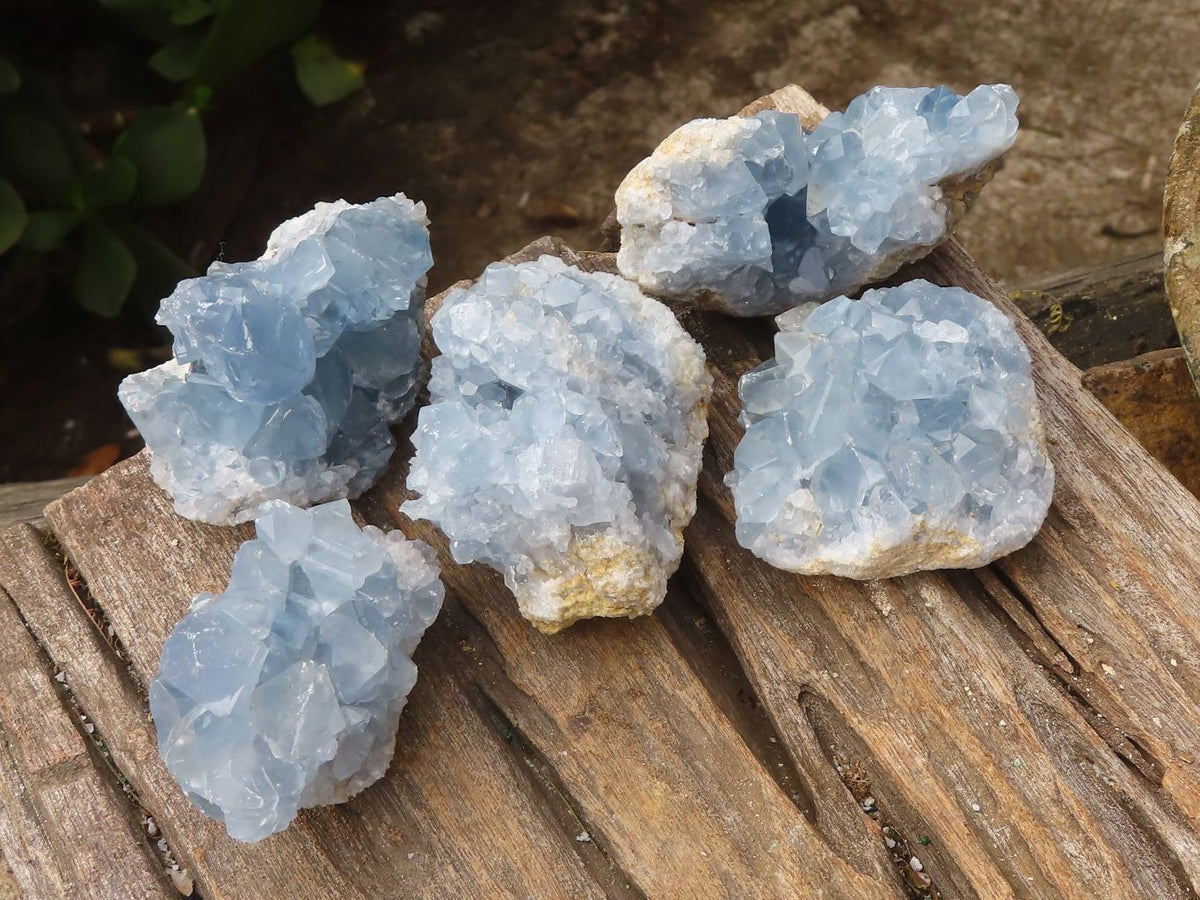 Natural Blue Celestite Crystal Specimens  x 5 From Sakoany, Madagascar - Toprock Gemstones and Minerals 